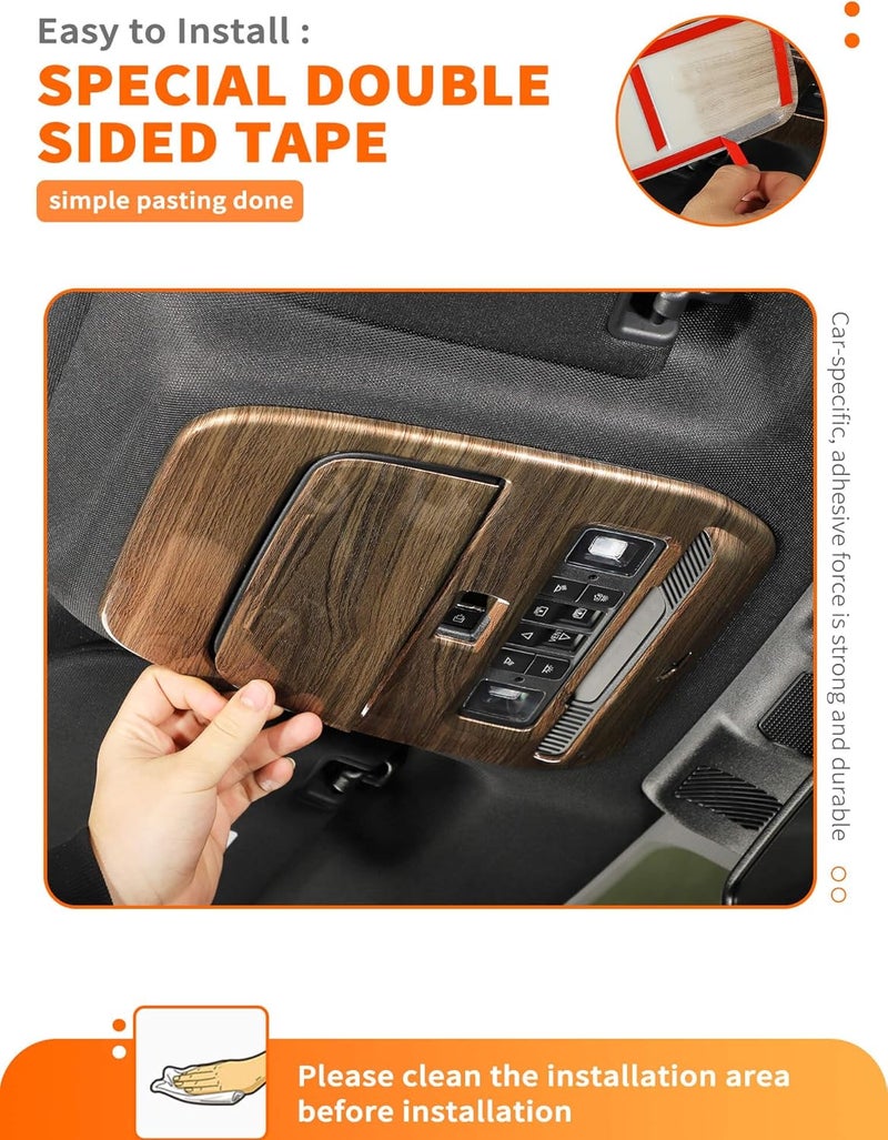 Savadicar Overhead Console Cover Trim for 2021-Present Ford F150, Wood Grain Finish Dome Light Panel Overlay Accent, Interior Decorative Accessories - Image 4